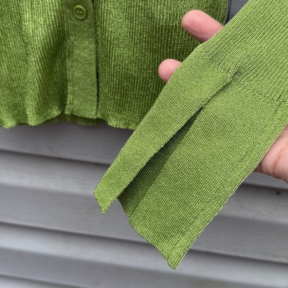 Cos | Green Metallic Ribbed Collar Long Sleeve Shirt size Extra Small - Picture 3 of 5